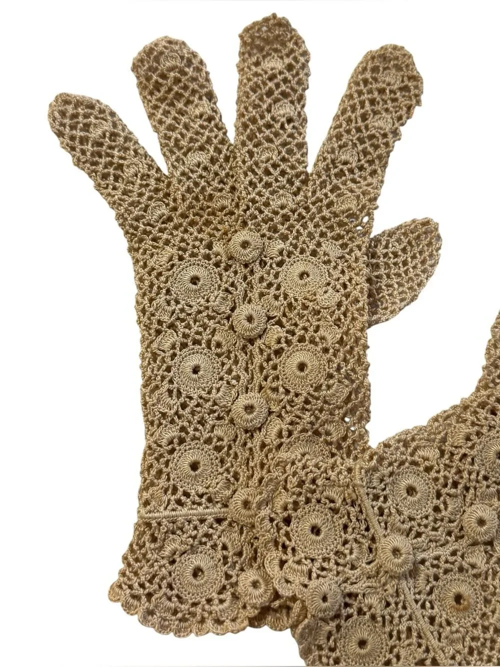 Vintage Crochet Lace Gloves 1940s-1960s Beige Color